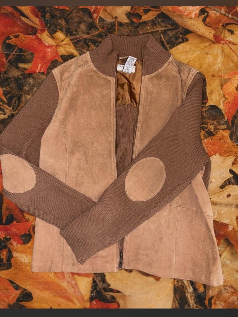 Women’s Vtg Style Covington Leather & Suede & Knit Zip-Up Jacket XL